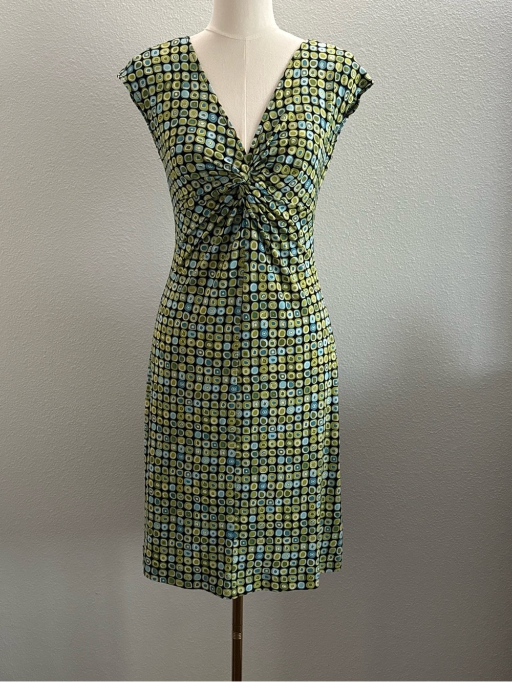 Lady Hathaway Retro Geometric Twist Front Midi Dress Y2K Size 6